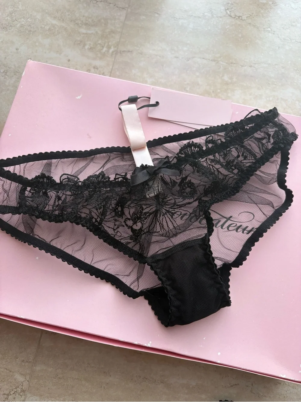 Agent Provocateur Black Sheer Floral Lace Bra & Brief Set 32C